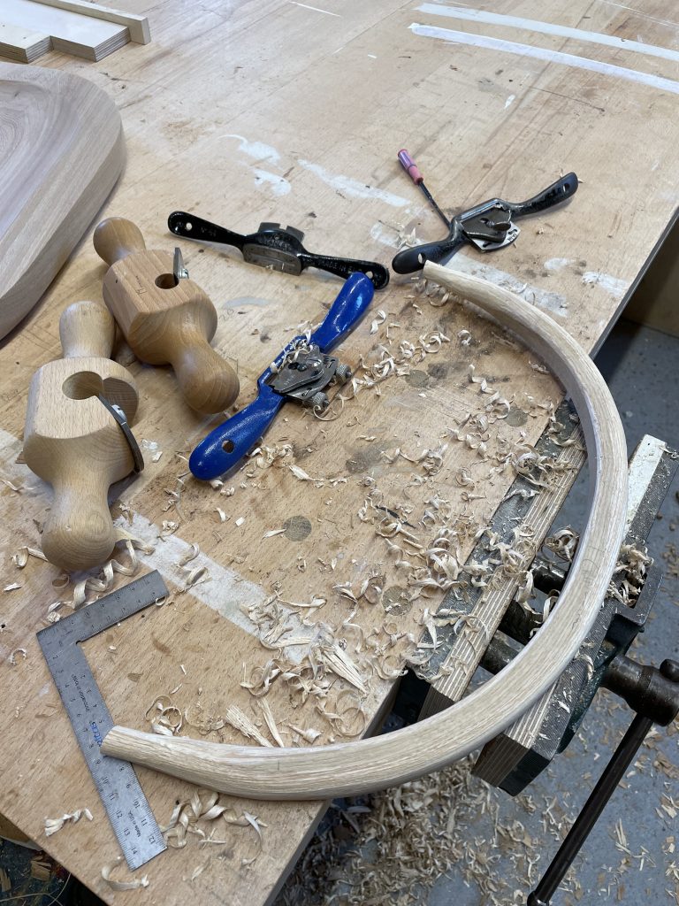 Shaping the crinoline.  Windsor chair build by Iain Stirling of Chapelhill Fine Furniture.