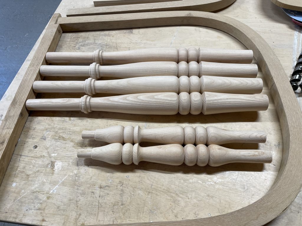 Turning legs for a Windsor chair by Iain Stirling of Chapelhill Fine Furniture.