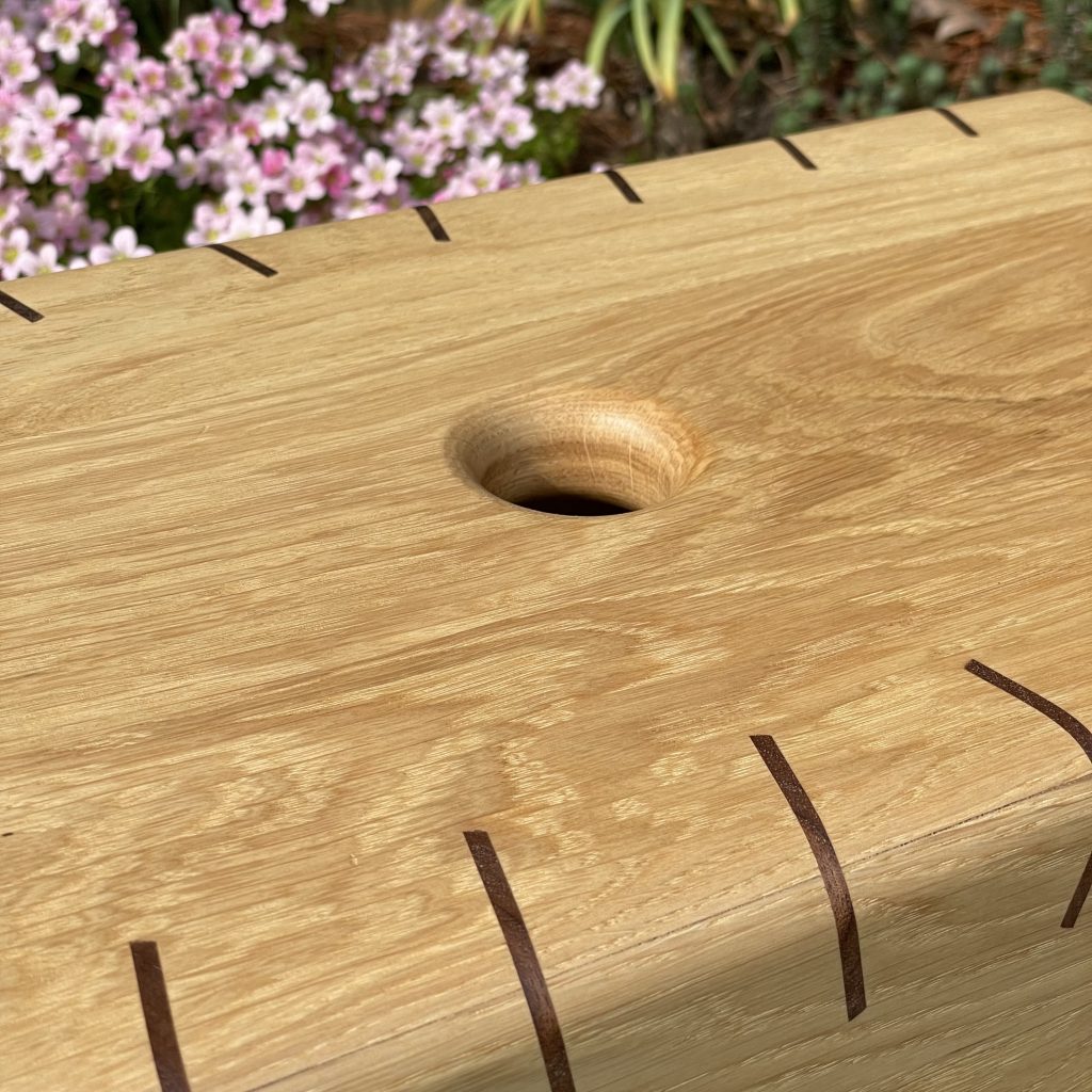 Frankenspline Scottish creepie stools in oak with walnut splines. Made by Iain Stirling of Chapelhill Fine Furniture.