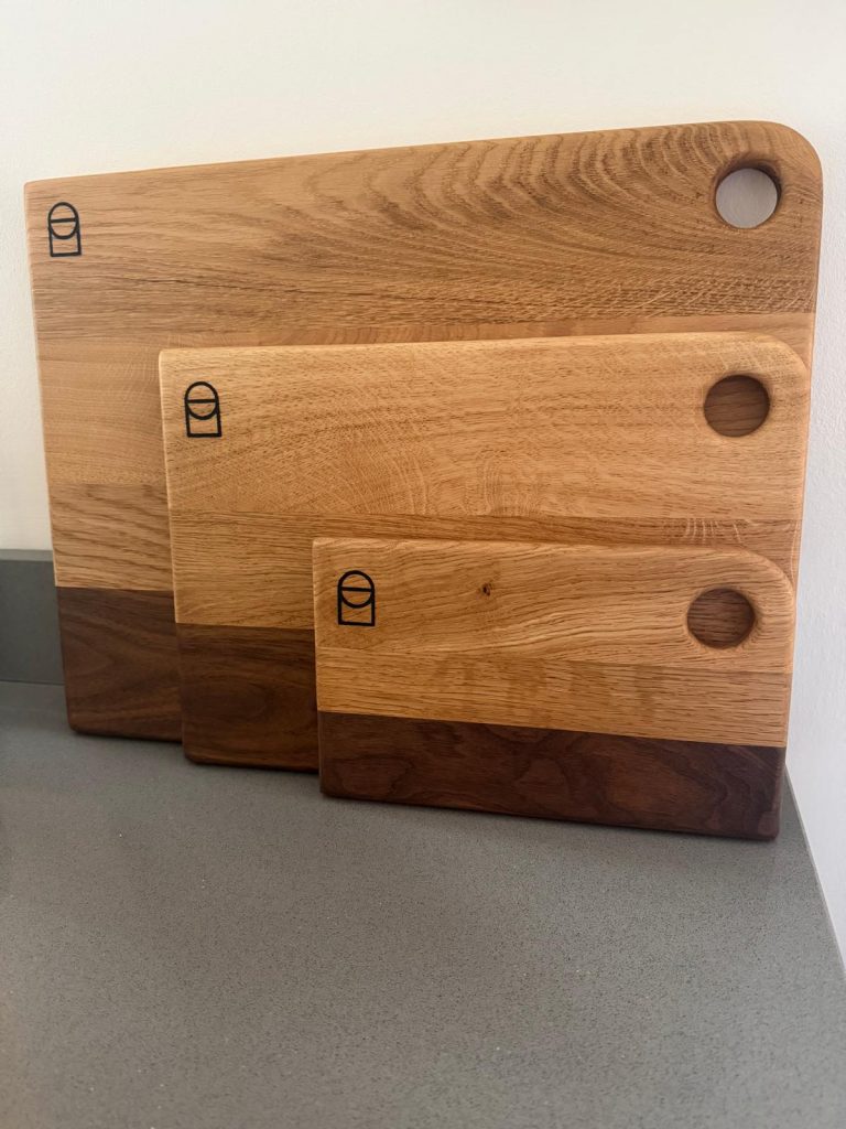 Walnut and oak chopping board set by Chapelhill Fine Furniture.