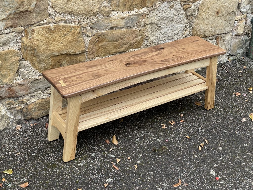 "Sparrow" bench and shoe rack made by Chapelhill Fine Furniture.