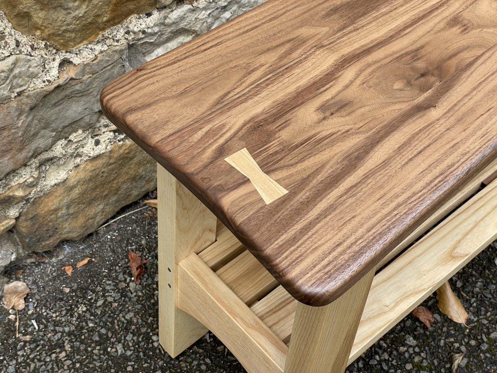"Sparrow" bench and shoe rack made by Chapelhill Fine Furniture.