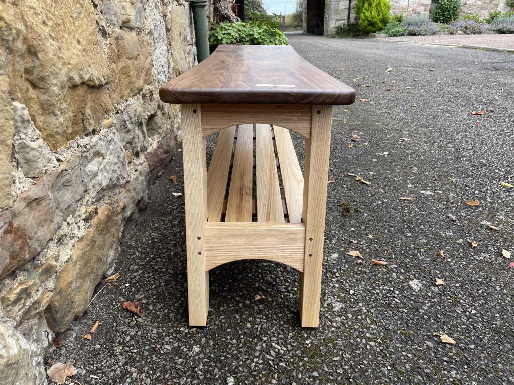 "Sparrow" bench and shoe rack made by Chapelhill Fine Furniture.