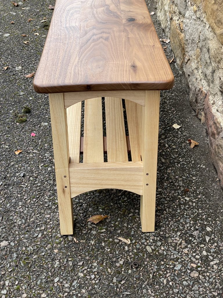 "Sparrow" bench and shoe rack made by Chapelhill Fine Furniture.