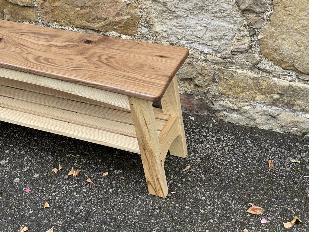 "Sparrow" bench and shoe rack made by Chapelhill Fine Furniture.