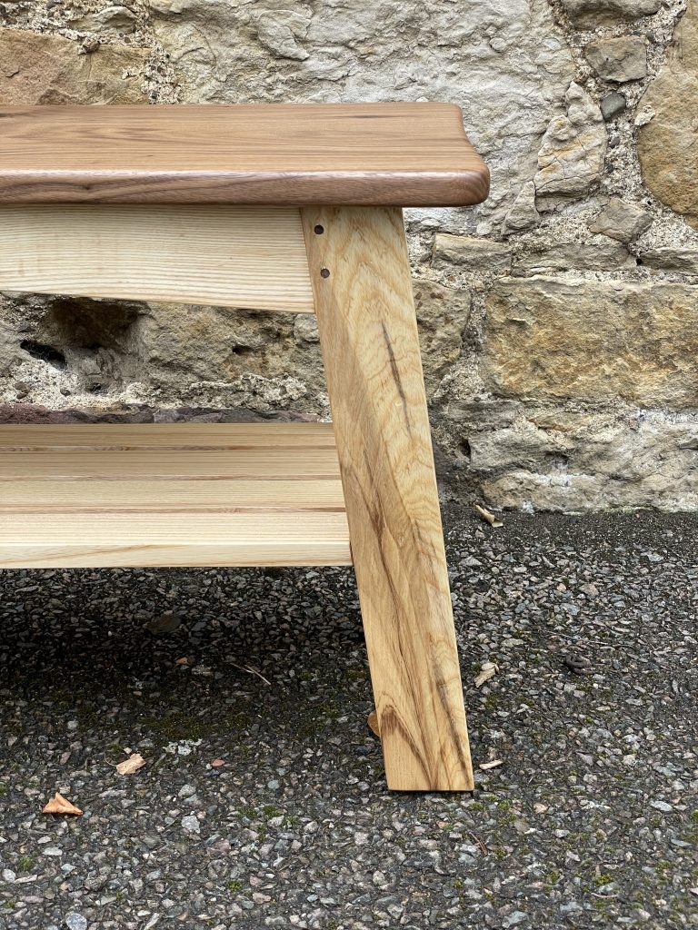 "Sparrow" bench and shoe rack made by Chapelhill Fine Furniture.