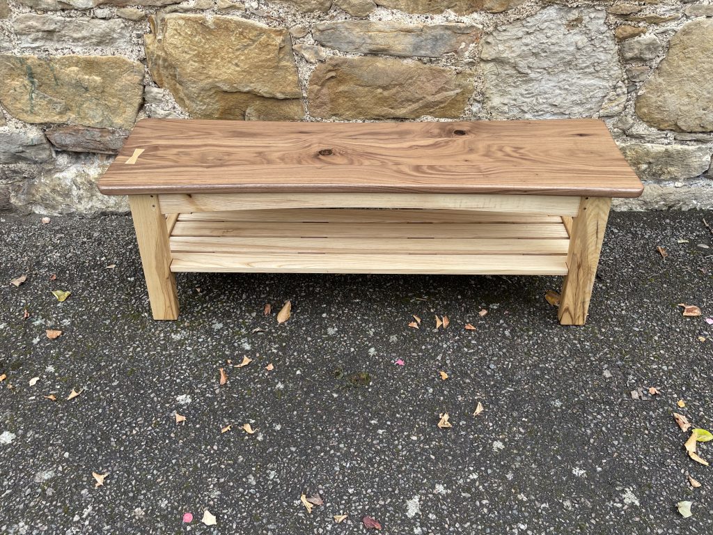 "Sparrow" bench and shoe rack made by Chapelhill Fine Furniture.